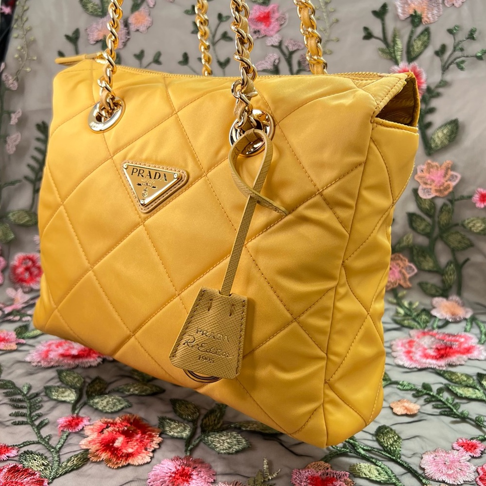 Auth PRADA Bag • Authentic PRADA 1995 Re-Edition Chain Tote in Yellow Re-Nylon - Picture 2 of 16